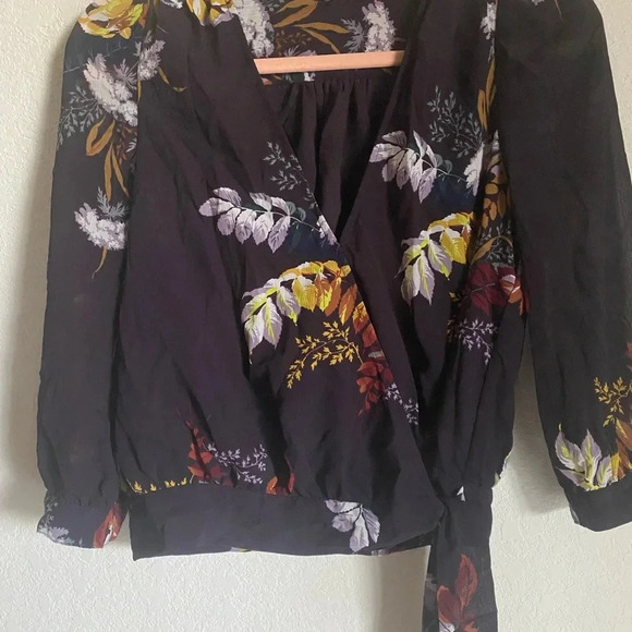 Madewelll Wrap Floral Cropped Boho Top Blooming Oasis Harvest Dark Eggplant XXS - Picture 4 of 9